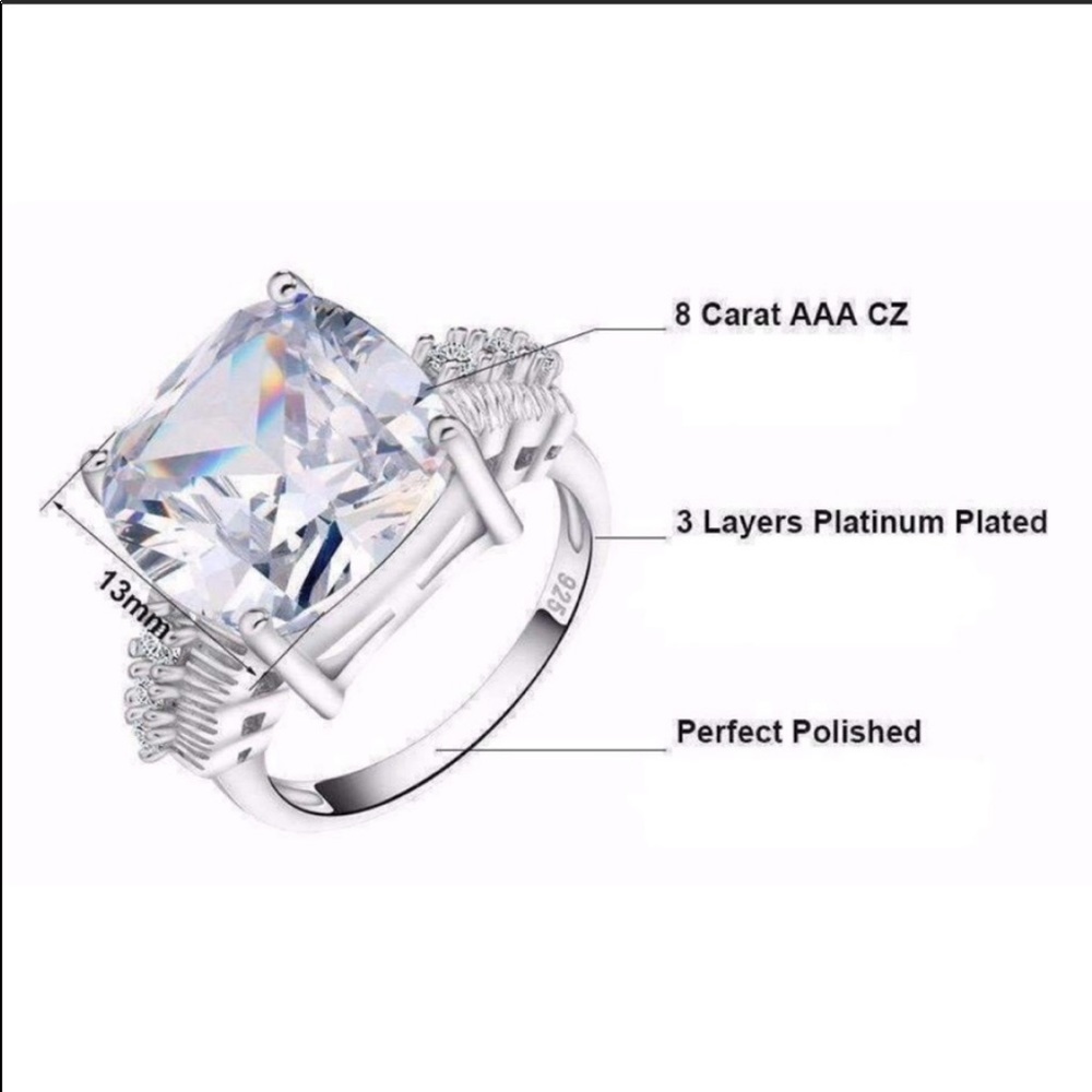 Silver cubic zirconia 8 carat engagement ring - Picture 4 of 5